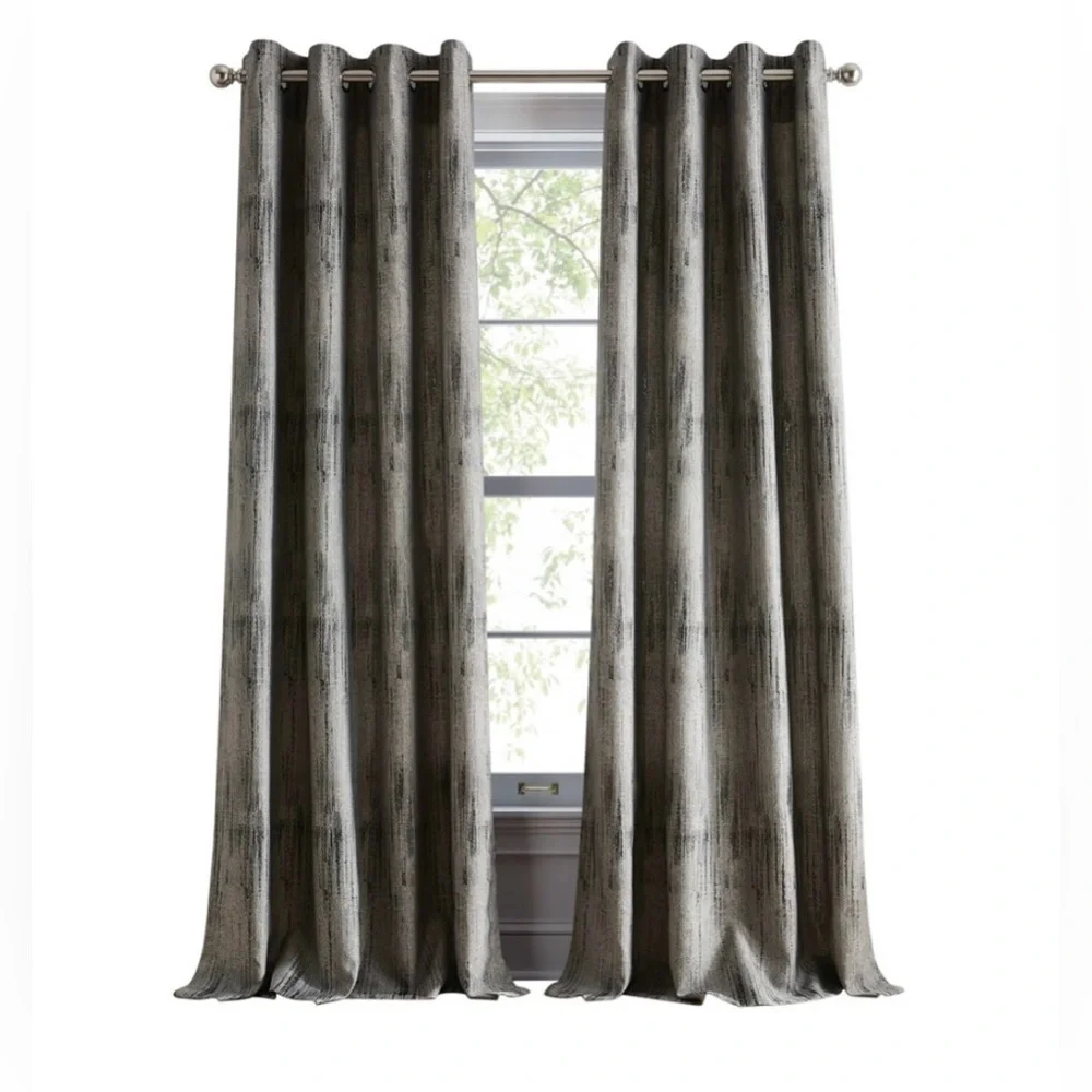 DKNY Basalt Jacquard Grommet Window Curtain Panel Pair 84” Black Ice